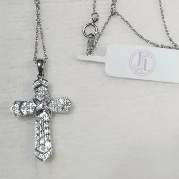 Stunning!! Diamond and sterling silver cross pendant - Picture 2 of 4